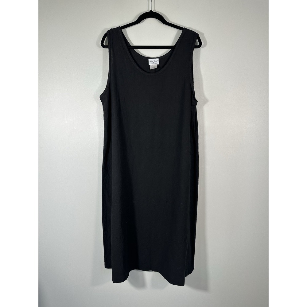Vtg Cotton Studio Dress Womens Medium Black Linen Cotton Boho Lagenlook USA Read